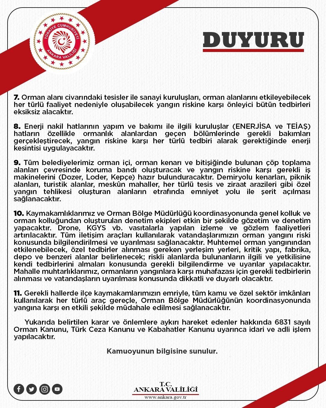 Ankara’da ormanlık alanlara girişler 30 Eylül’e kadar yasaklandı