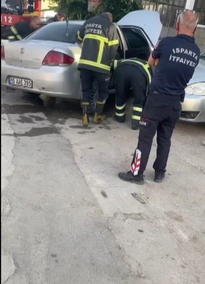 Otomobilin motor kısmına giren yılan bagajdan çıkarıldı