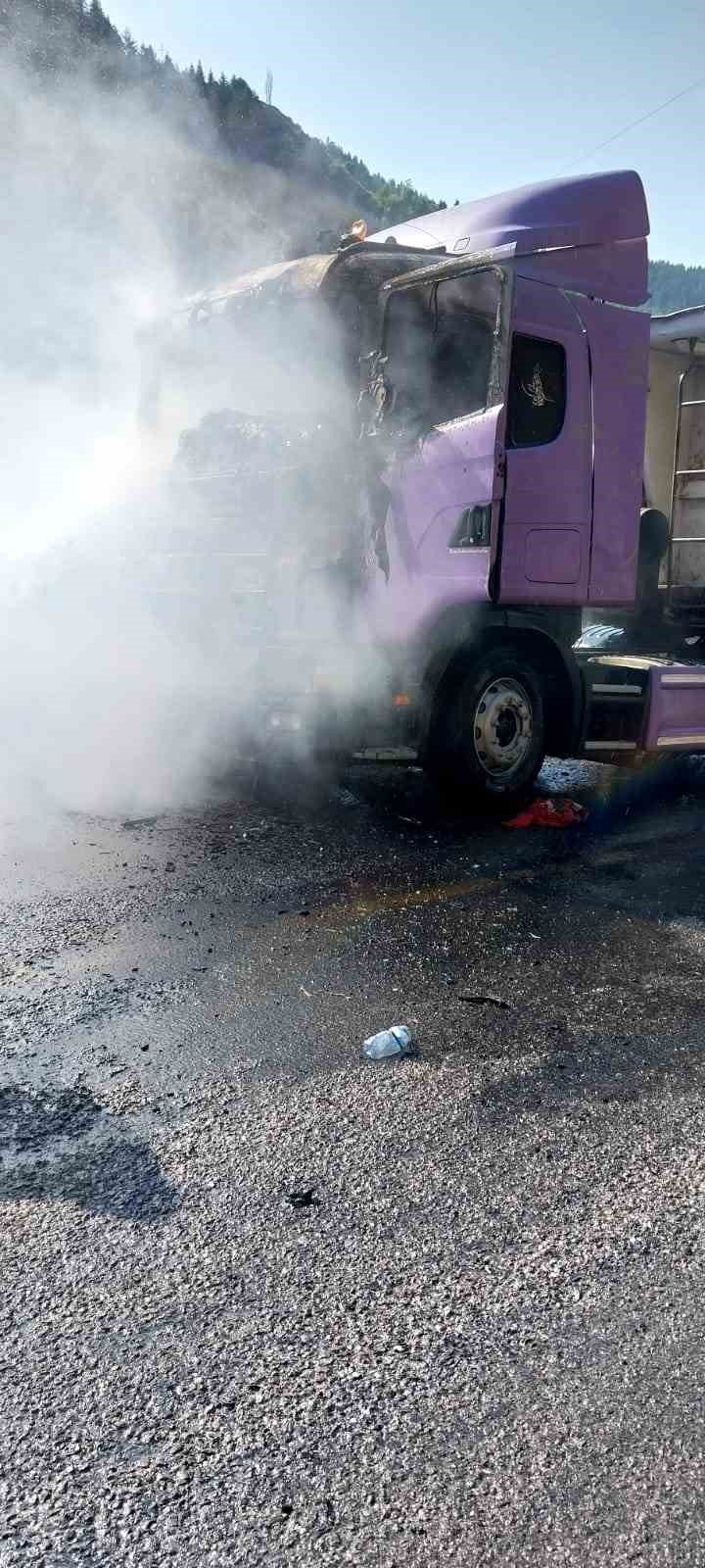 Kastamonu’da seyir halindeki tır alev alev yandı