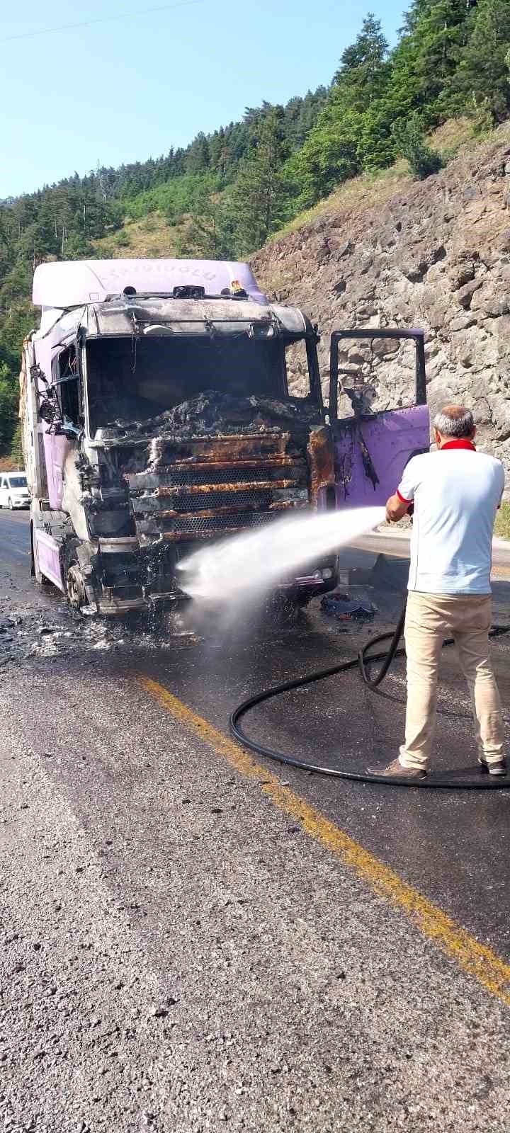 Kastamonu’da seyir halindeki tır alev alev yandı