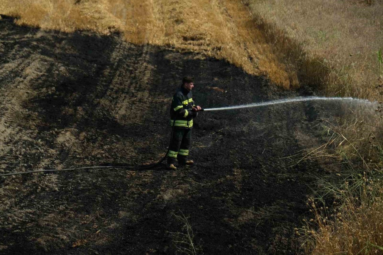 Manisa’da ekin yangını başka tarlalara sıçramadan söndürüldü