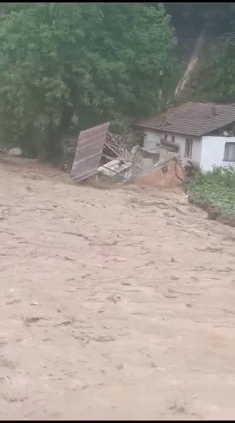 Sel sularına kapıldı, ahır böyle yıkıldı