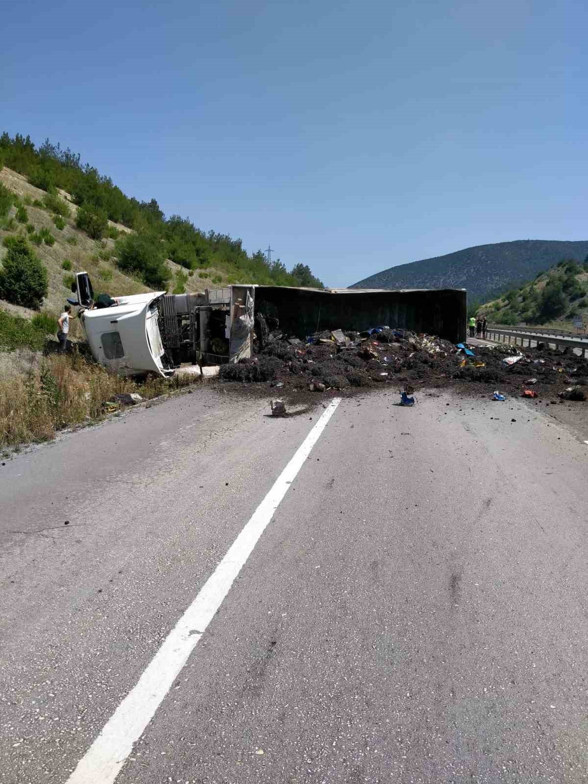 Bilecik’te devrilen tırın sürücüsü yaralandı