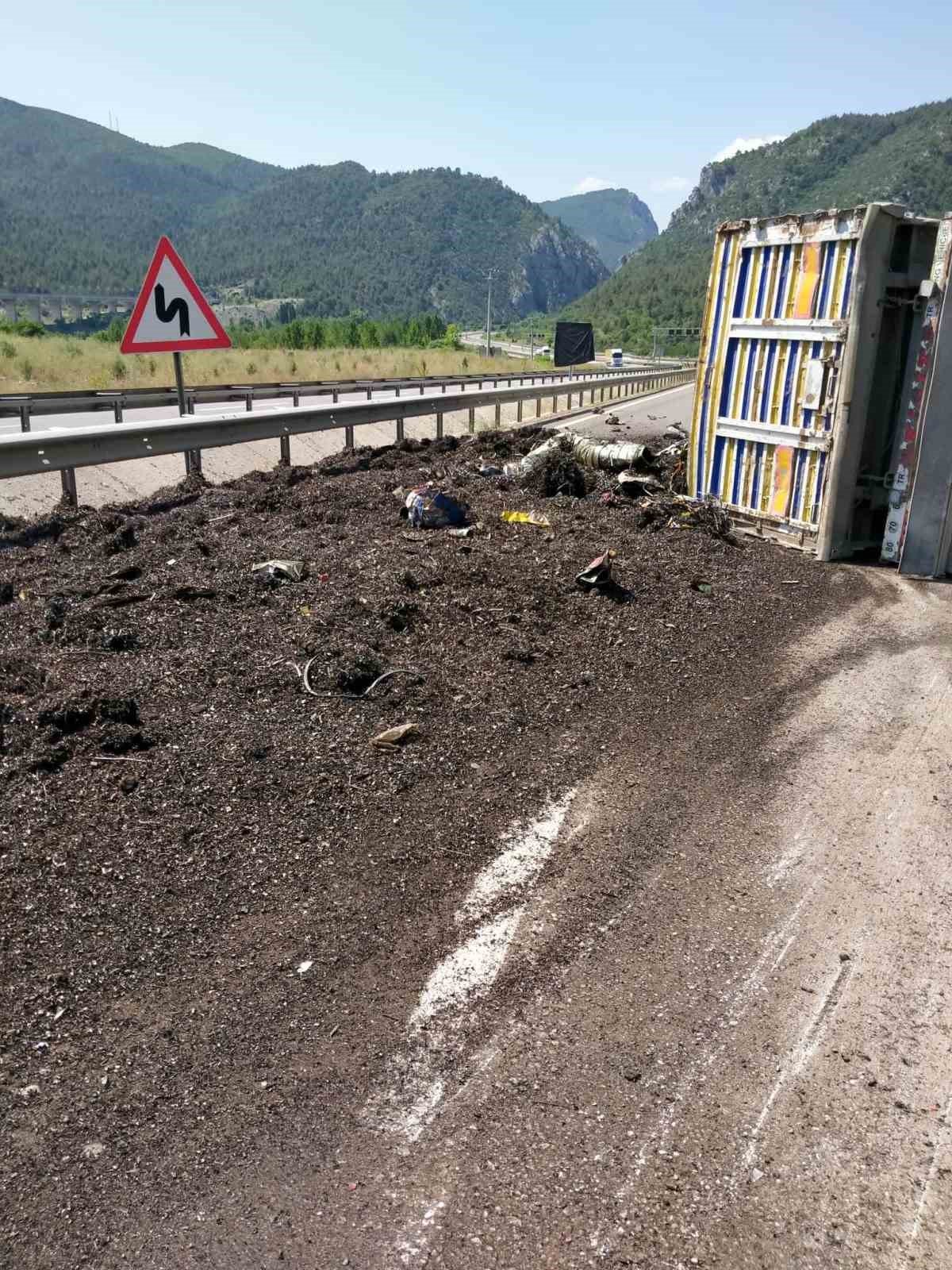 Bilecik’te devrilen tırın sürücüsü yaralandı