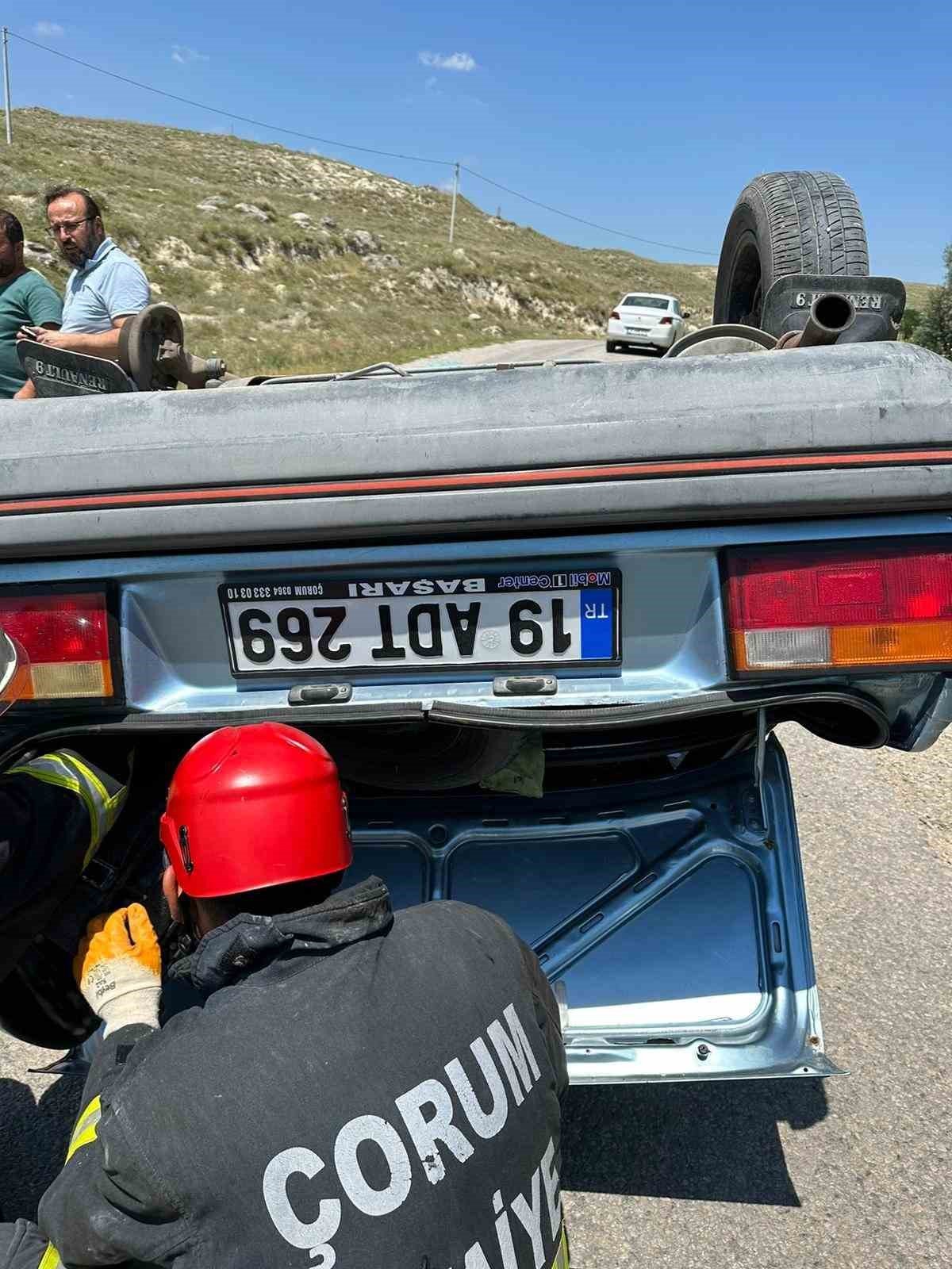 Kontrolden çıkan otomobil takla attı, sürücü ölümden döndü