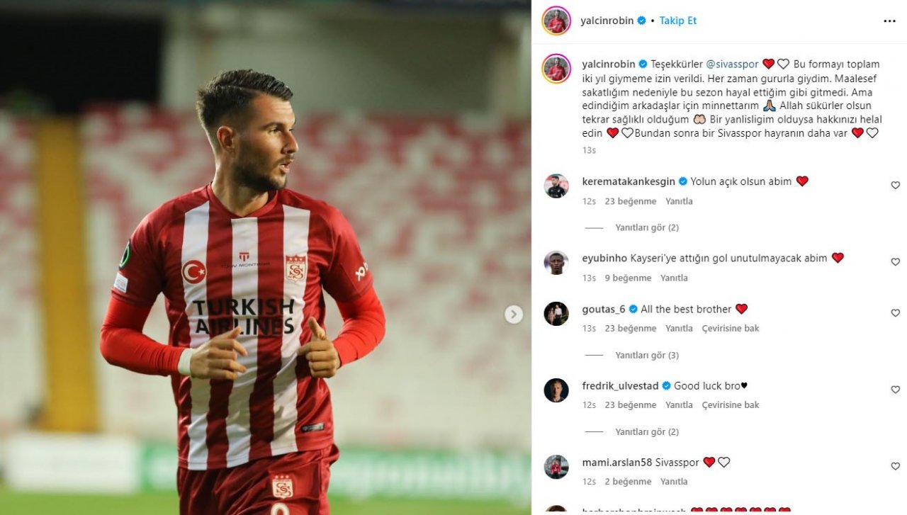 Robin Yalçın, Sivasspor’a veda etti