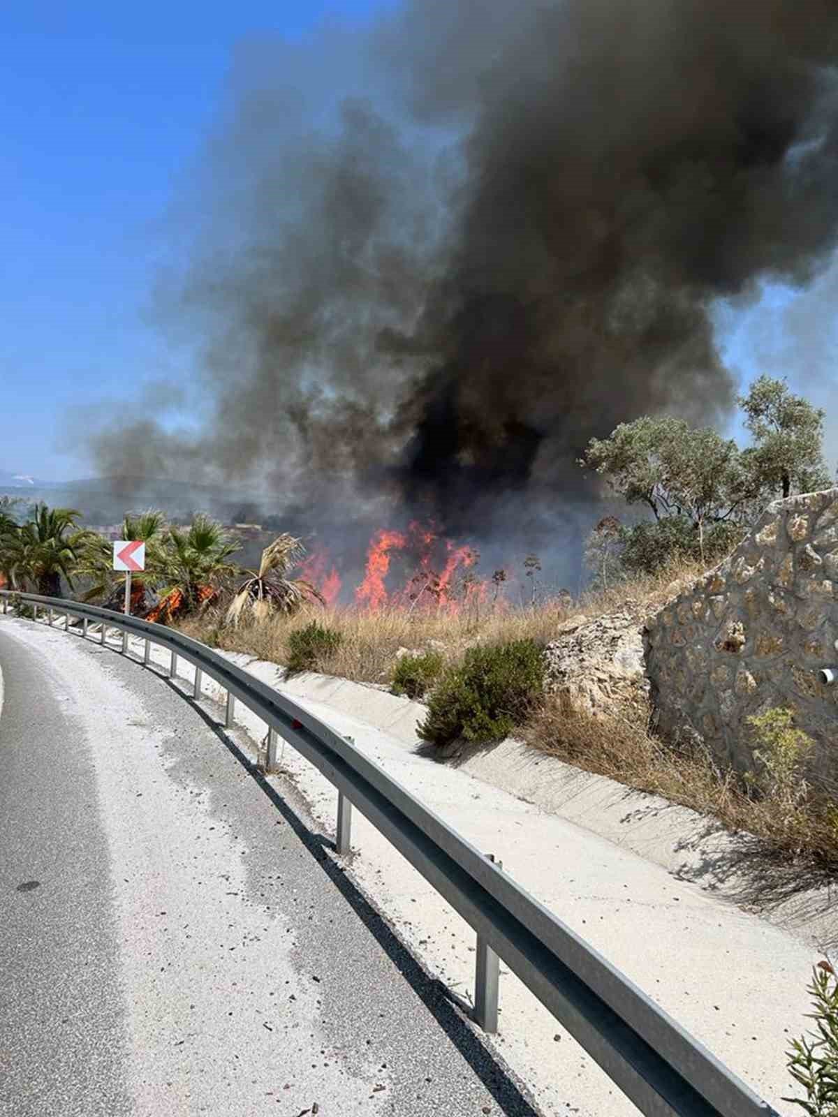 Bodrum Havalimanı kavşağında yangın