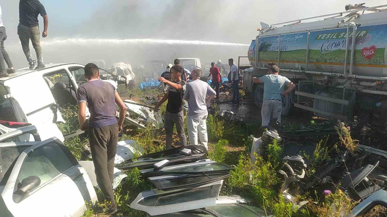 Anız yangını hurdalığa sıçradı, otomobiller küle döndü