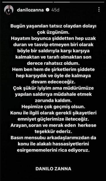 İtalyan şef Danilo Zanna: "Şükür iyiyim ama müdürümüze yapılan saldırıya müdahale etmek zorunda kaldım"