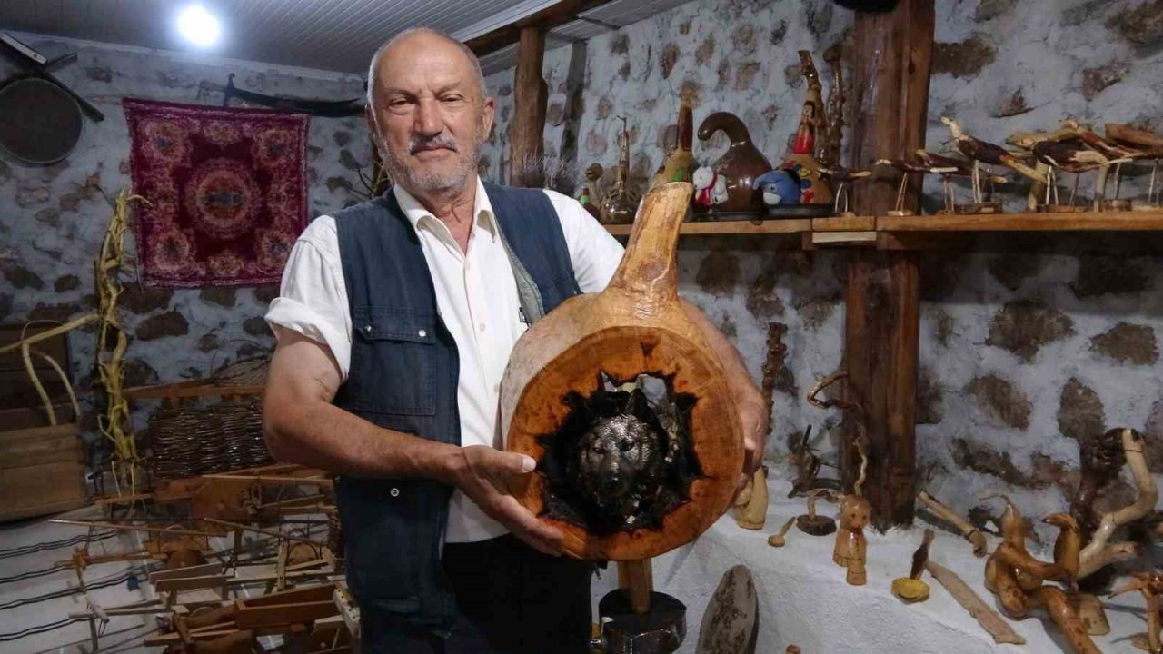 Kurumuş ağaç dallarını ve köklerini sanat eserine dönüştürüyor