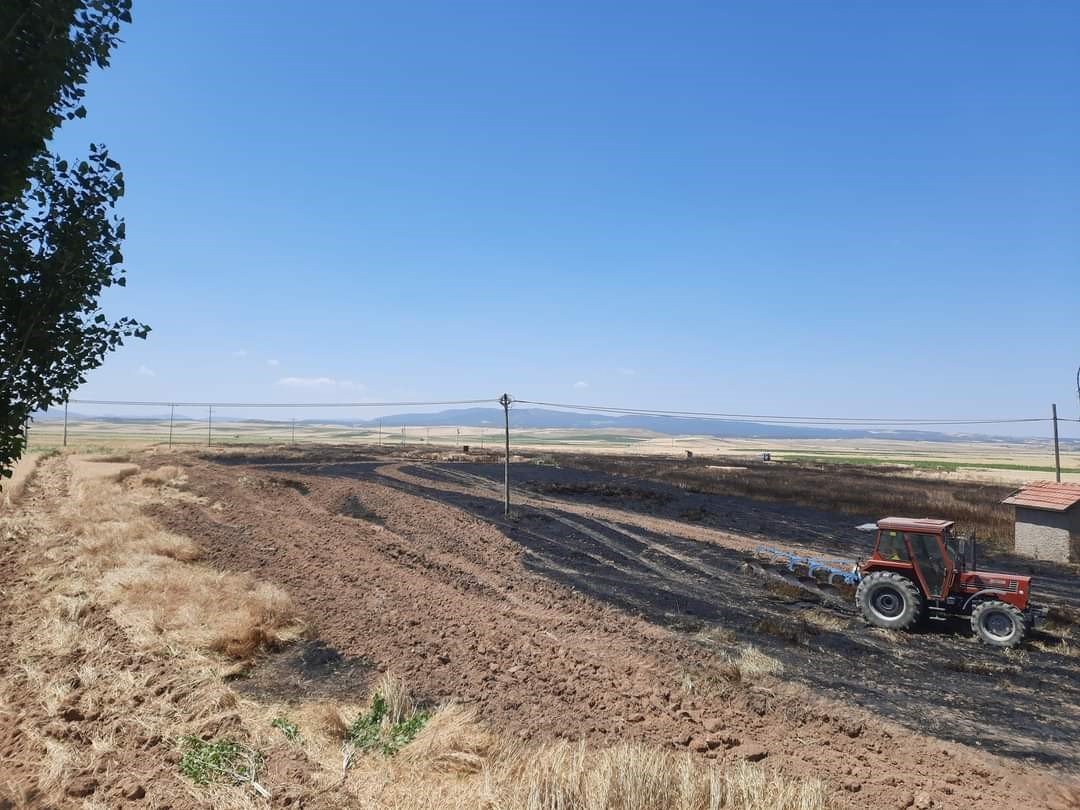 Altıntaş’ta çıkan yangında 60 dekar hububat ekili alan zarar gördü