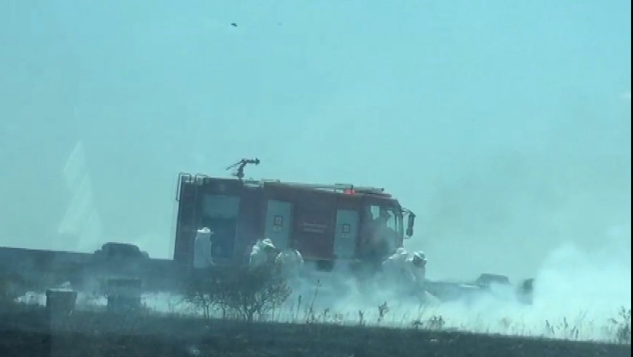 Edirne’de tarlada çıkan yangında 100 arı kovanı yandı