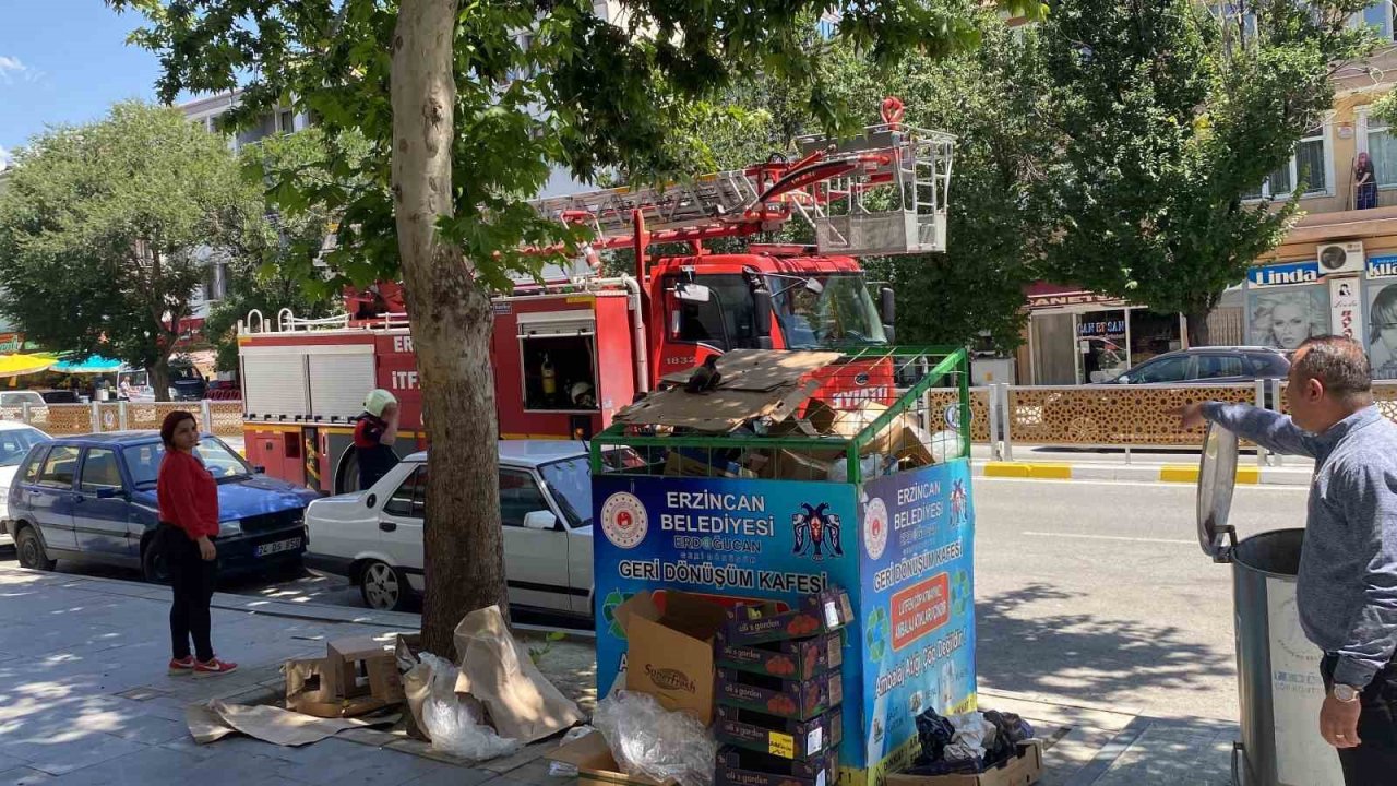 Yere düşen yavru kargayı yuvasına koyan itfaiye ekipleri, vatandaşları anne karganın saldırısından kurtardı