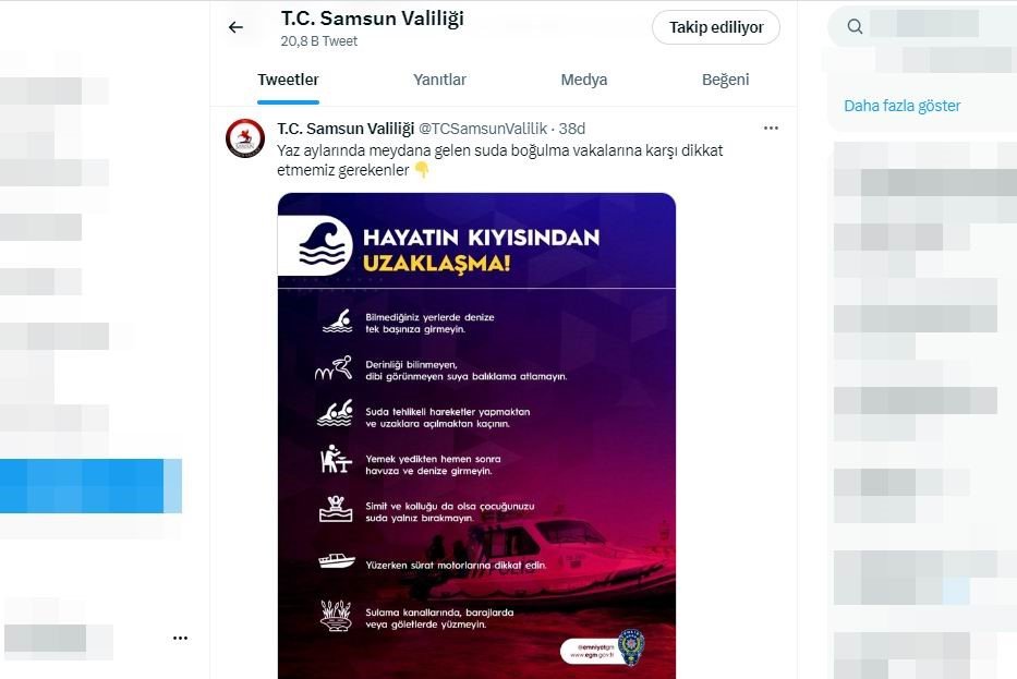 Samsun Valiliği uyardı: “Bilmediğiniz yerlerde denize tek başınıza girmeyin”