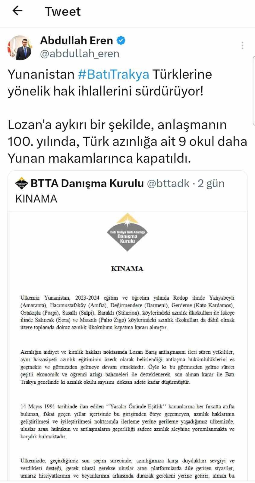 Batı Trakya’daki 9 Türk okulunu kapatma kararına tepkiler