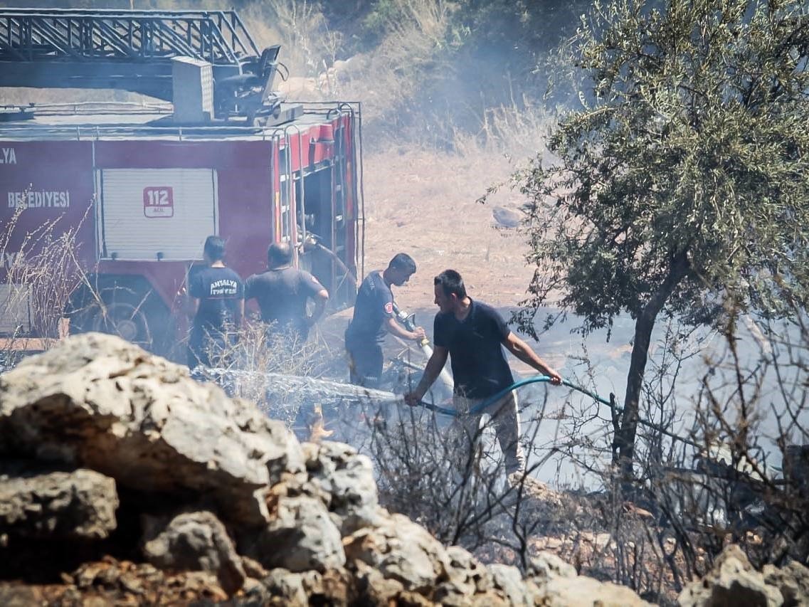 Antalya’da çalılık alanda çıkan yangın kovanları küle çevirdi