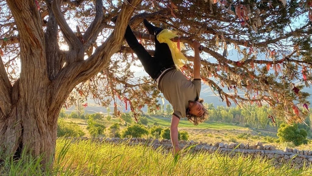 Profesörden orman yangınlarına karşı ilginç eylem: Dilek ağacına çaput yerine kendini bağladı