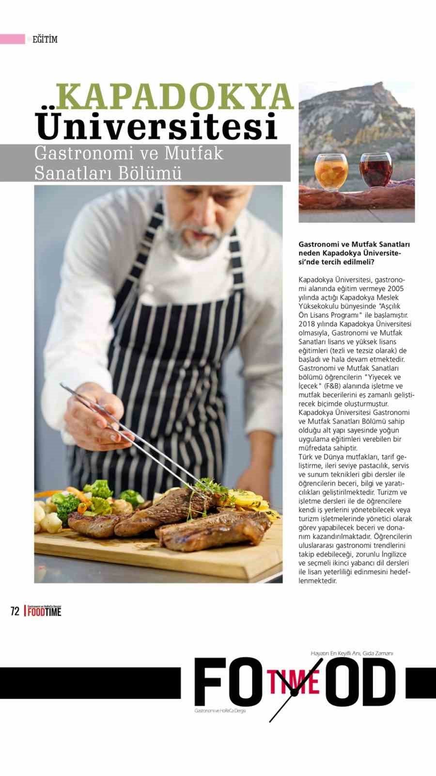 KÜN Gastronomi ve Mutfak Sanatları Bölümü Food Time Dergisi’nde yer aldı