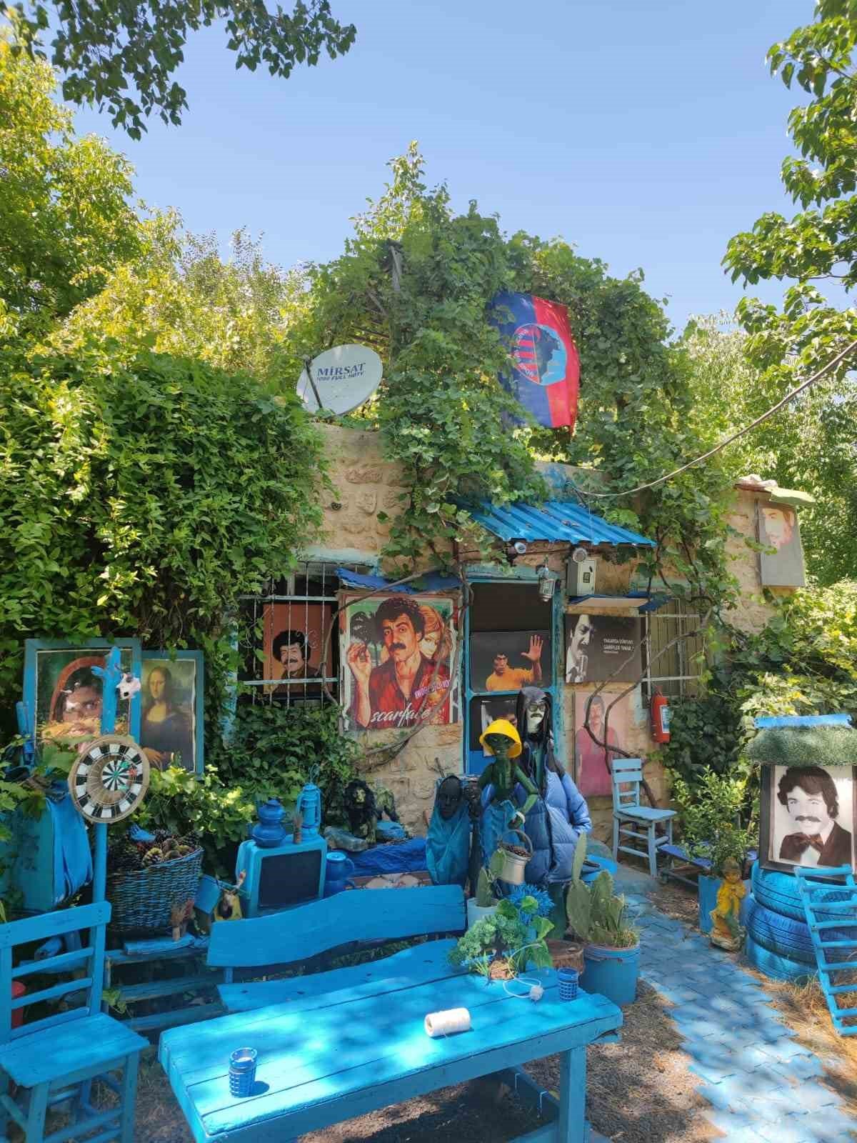 Evinin bahçesini sevdiği renklerle donattı, bahçe ’Şirinler köyünü’ anımsattı