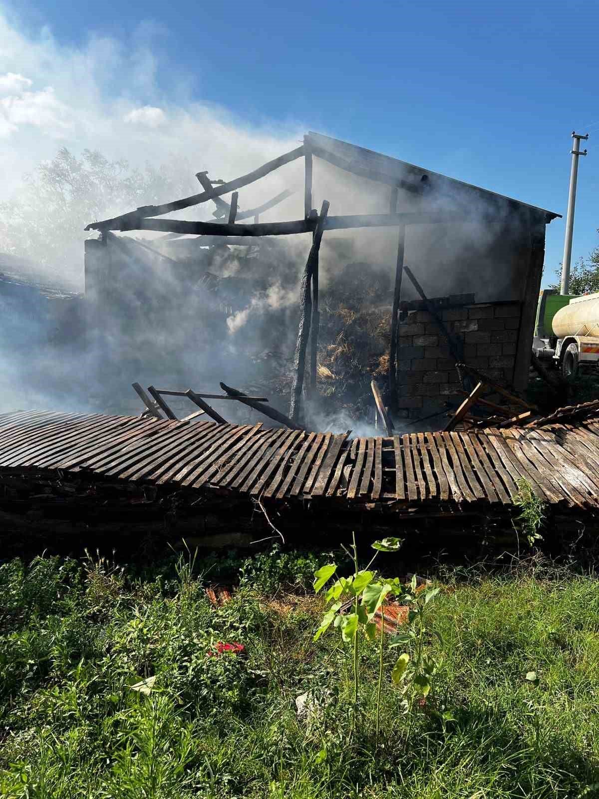 Samanlıkta çıkan yangında bin balya kül oldu