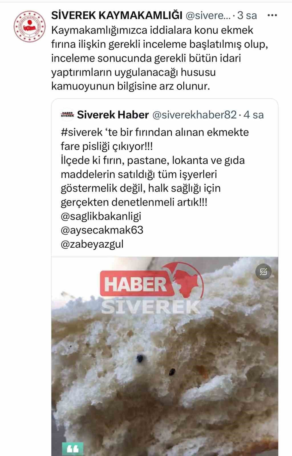 Aldığı ekmekten fare pisliği çıktı, fırın hakkında jet işlem yapıldı