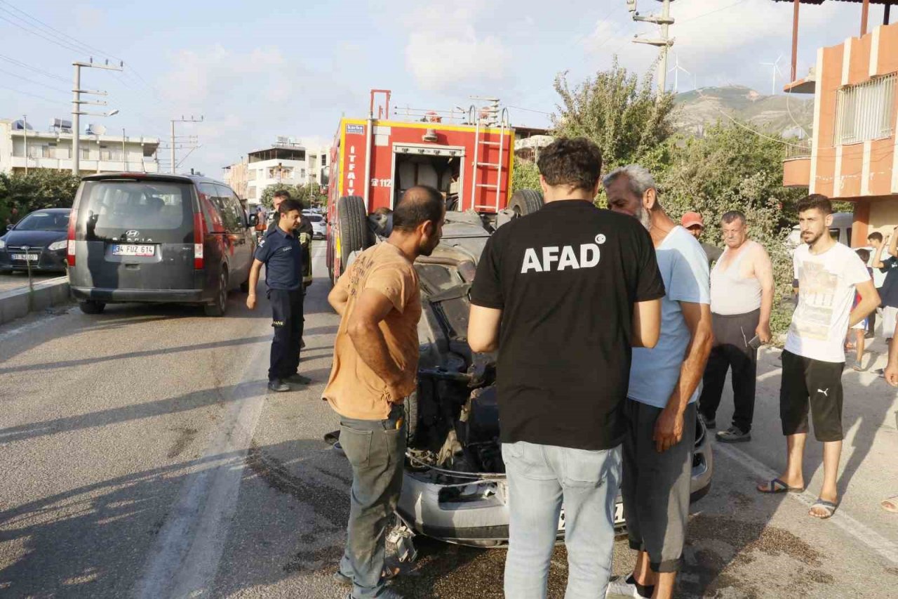 Otomobiliyle takla attı, burnu kanamadan aracından çıktı