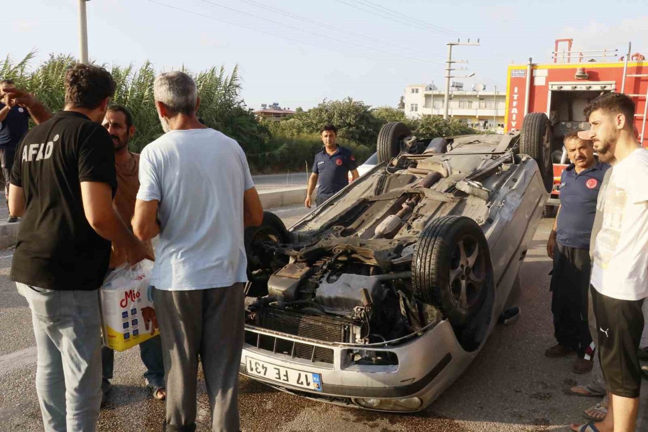 Otomobiliyle takla attı, burnu kanamadan aracından çıktı