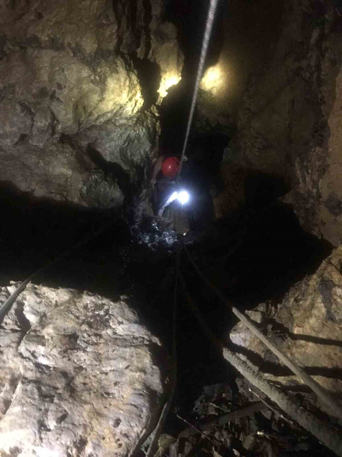 Mağaraya düşen danayı itfaiye kurtardı