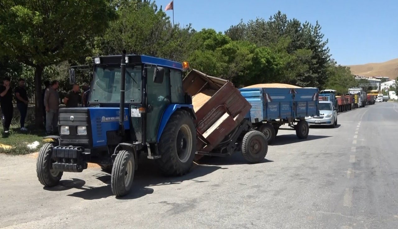 Muş’ta buğday yüklü römork devrildi