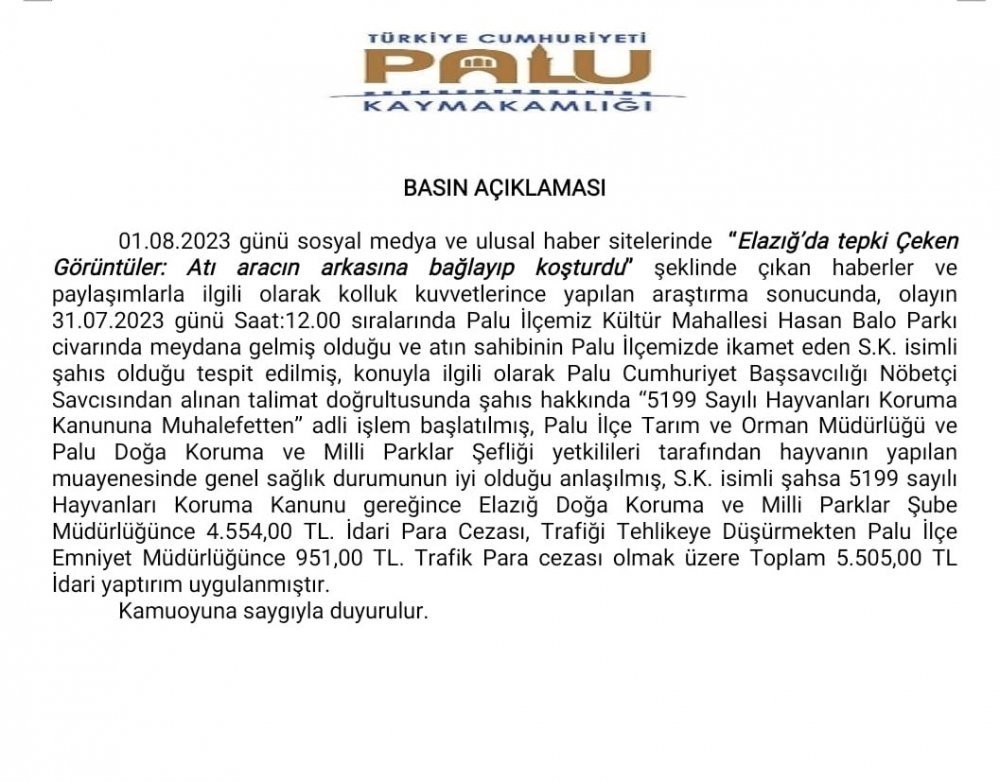 Atı aracın arkasına bağlayıp koşturan şahsa ceza