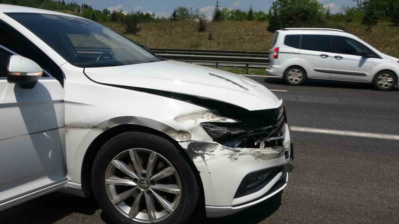 TEM’de dinlenme tesisinden çıkan otomobile tır çarptı