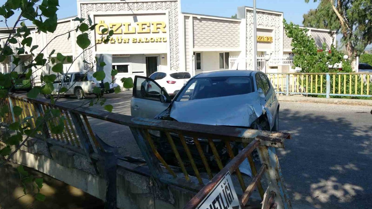 Demir korkuluk otomobilin sulama kanalına uçmasını önledi