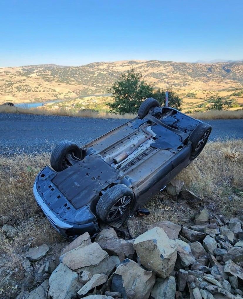 Yola çıkan yılanı ezmemek için direksiyonu kırdı, aracı takla attı
