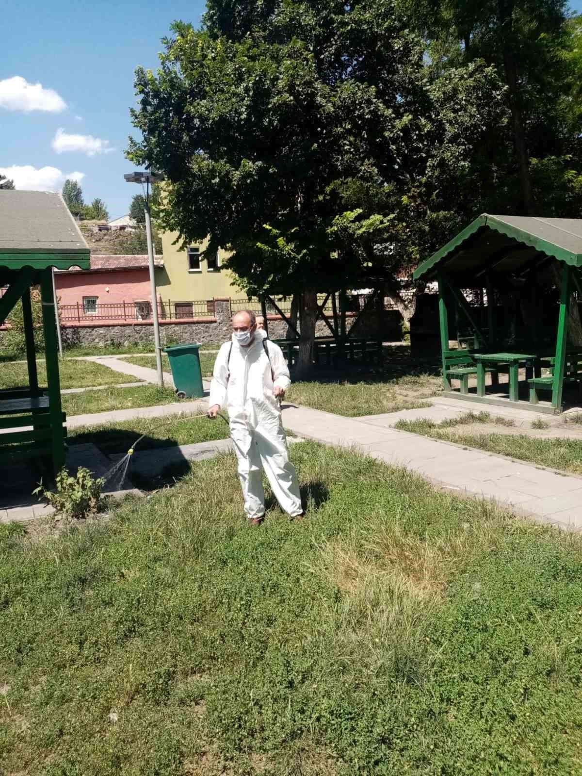 Kars Belediyesi parka ve bahçeleri ilaçlıyor