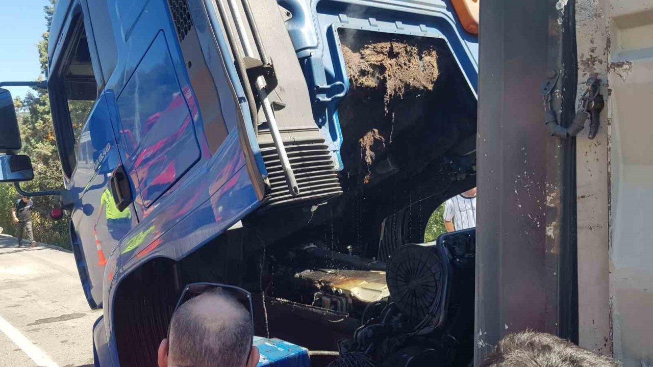 Alev alan tıra itfaiye ekipleri müdahale etti