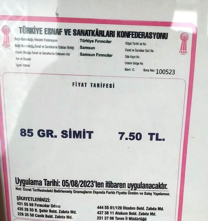 Samsun’da simide zam: 85 gram simit 7,5 TL oldu