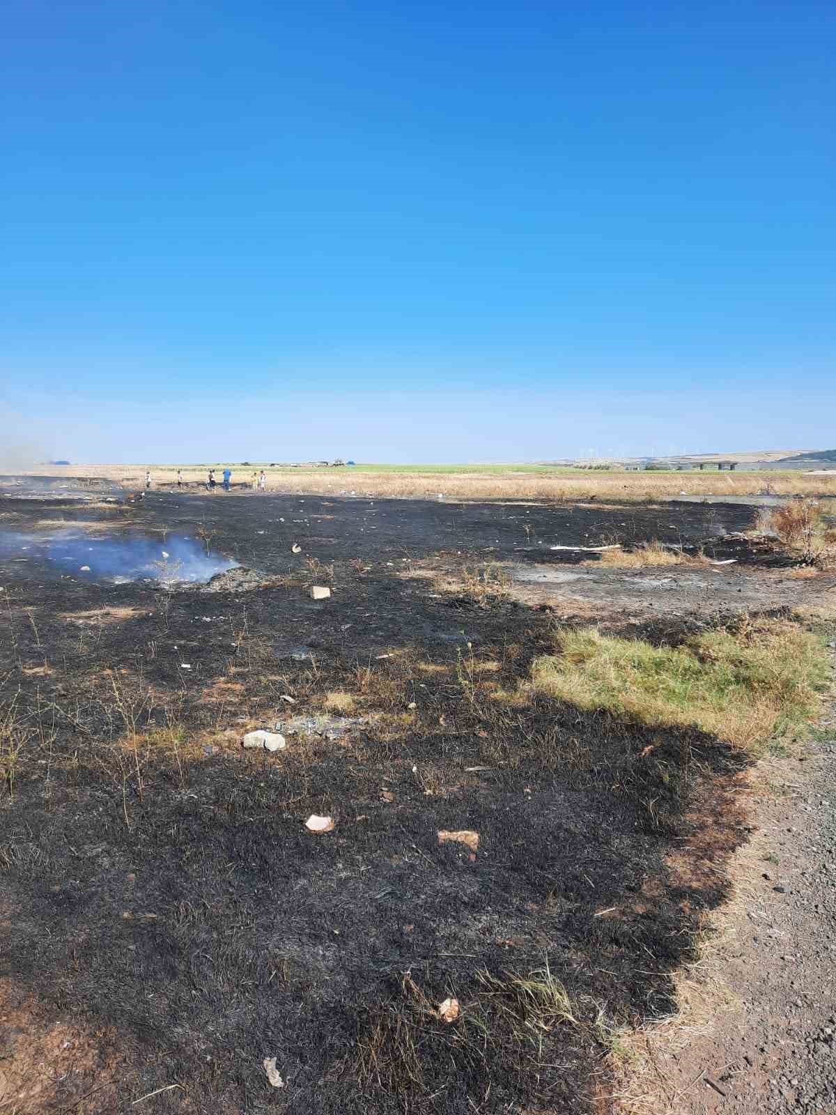 Tarla yangını evlere sıçramadan söndürüldü