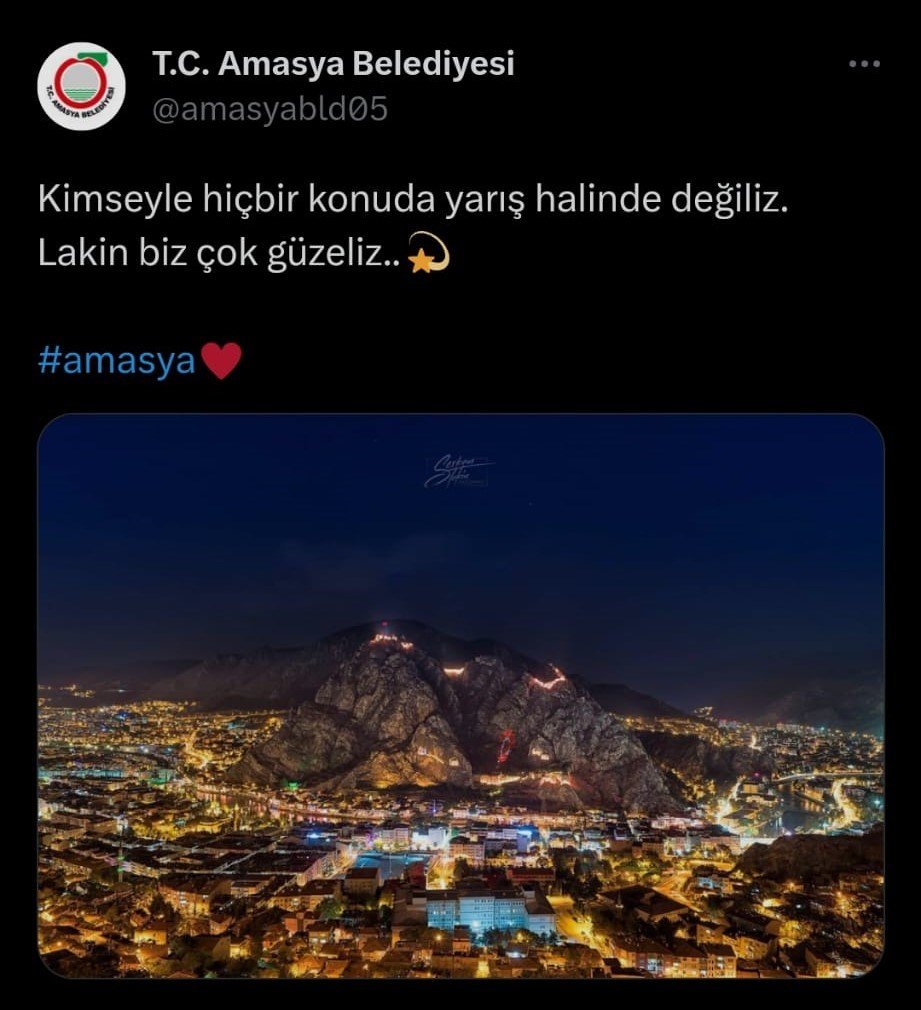 Belediyeden Amasya fotoğrafına iddialı paylaşım: “Kimseyle yarış halinde değiliz, lakin çok güzeliz”