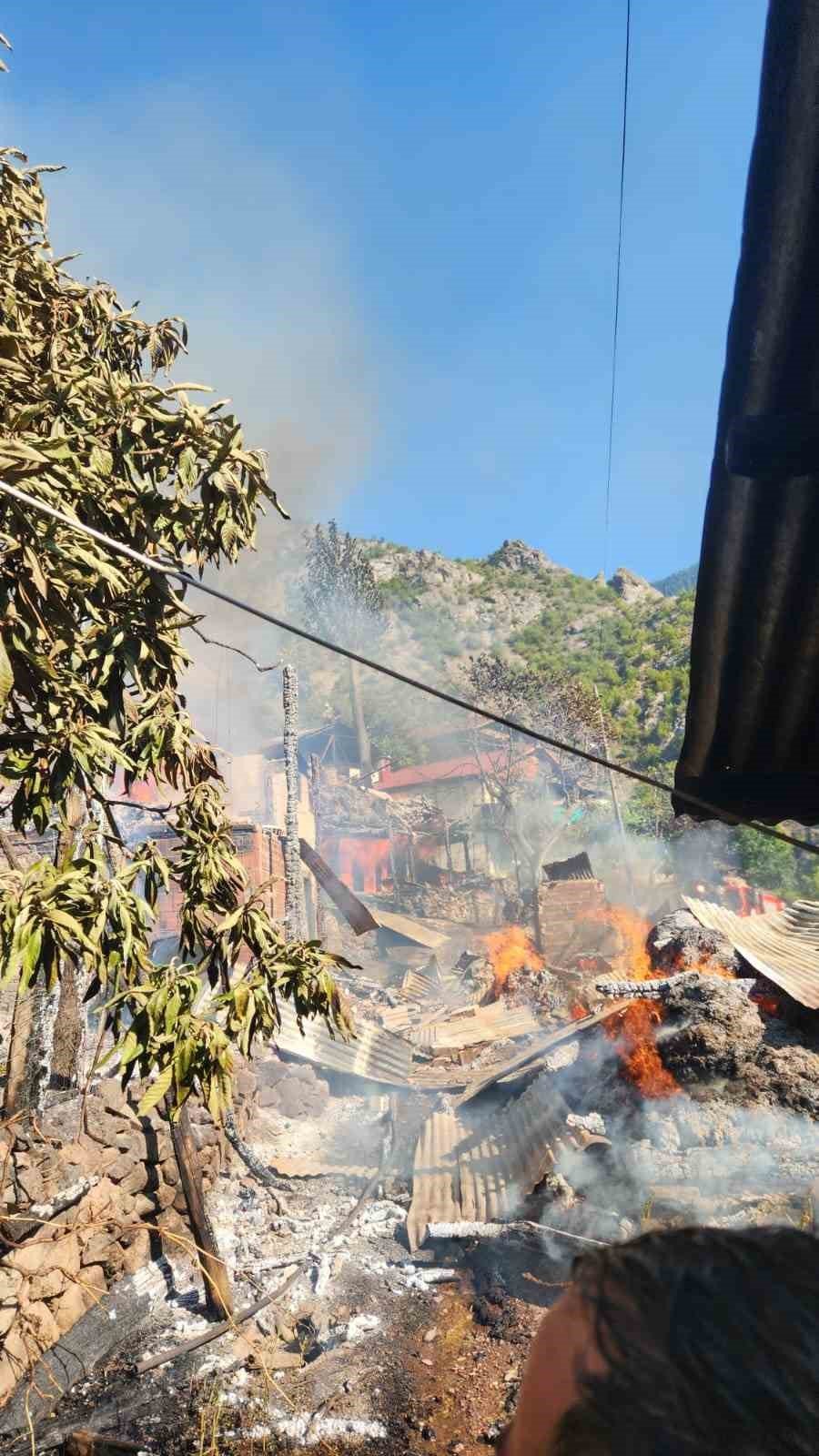 Artvin’de 5 ev, 2 ahır, samanlık ve bir traktör yandı