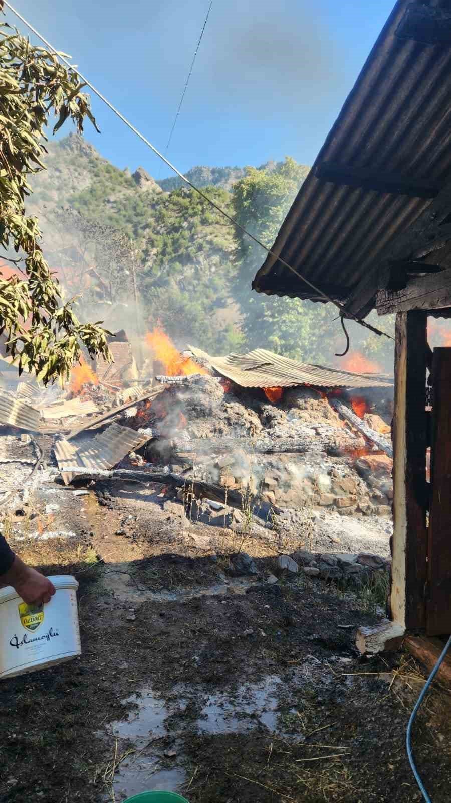 Artvin’de 5 ev, 2 ahır, samanlık ve bir traktör yandı