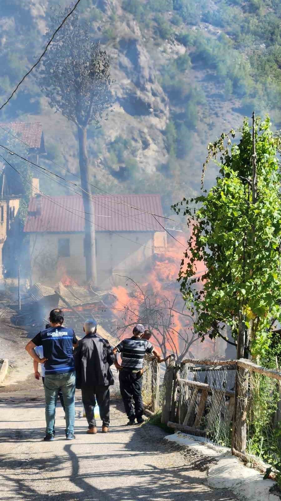 Artvin’de 5 ev, 2 ahır, samanlık ve bir traktör yandı