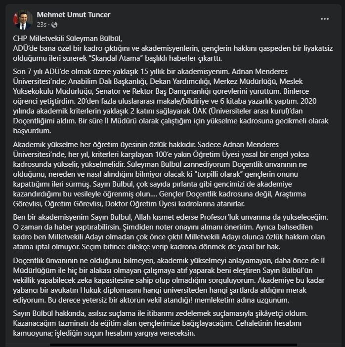 Aydın Kültür ve Turizm eski Müdürü Tuncer, hakkındaki iddialara cevap verdi