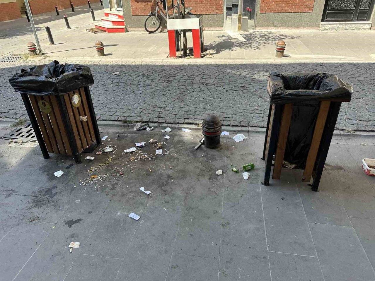 İki çöp kutusunun arasına atılan atıklar ‘pes’ dedirtti