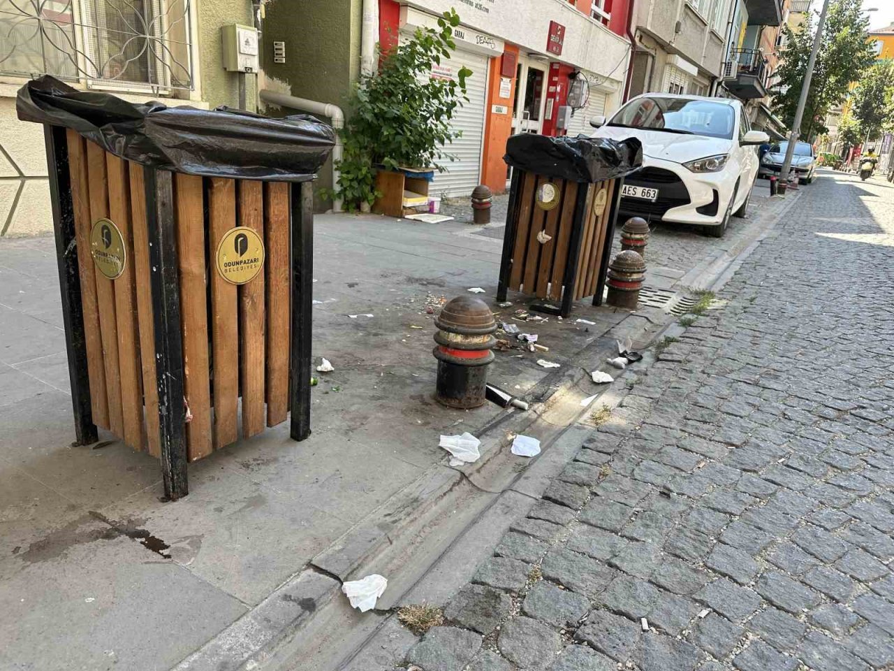 İki çöp kutusunun arasına atılan atıklar ‘pes’ dedirtti
