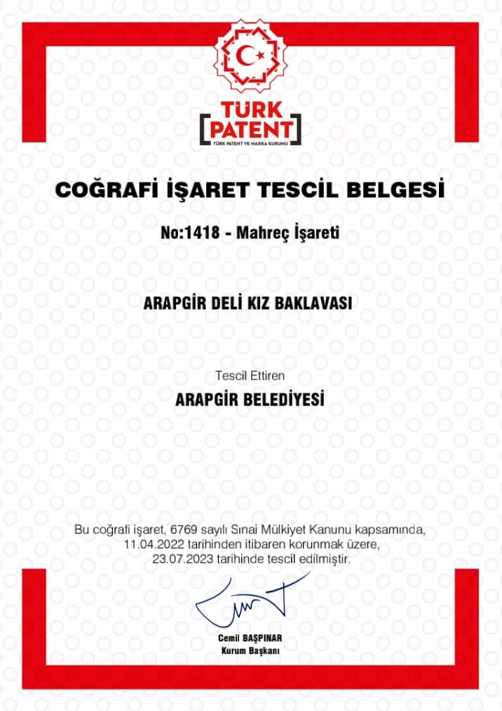 Arapgir Deli Kız Baklavası’na coğrafi tescil