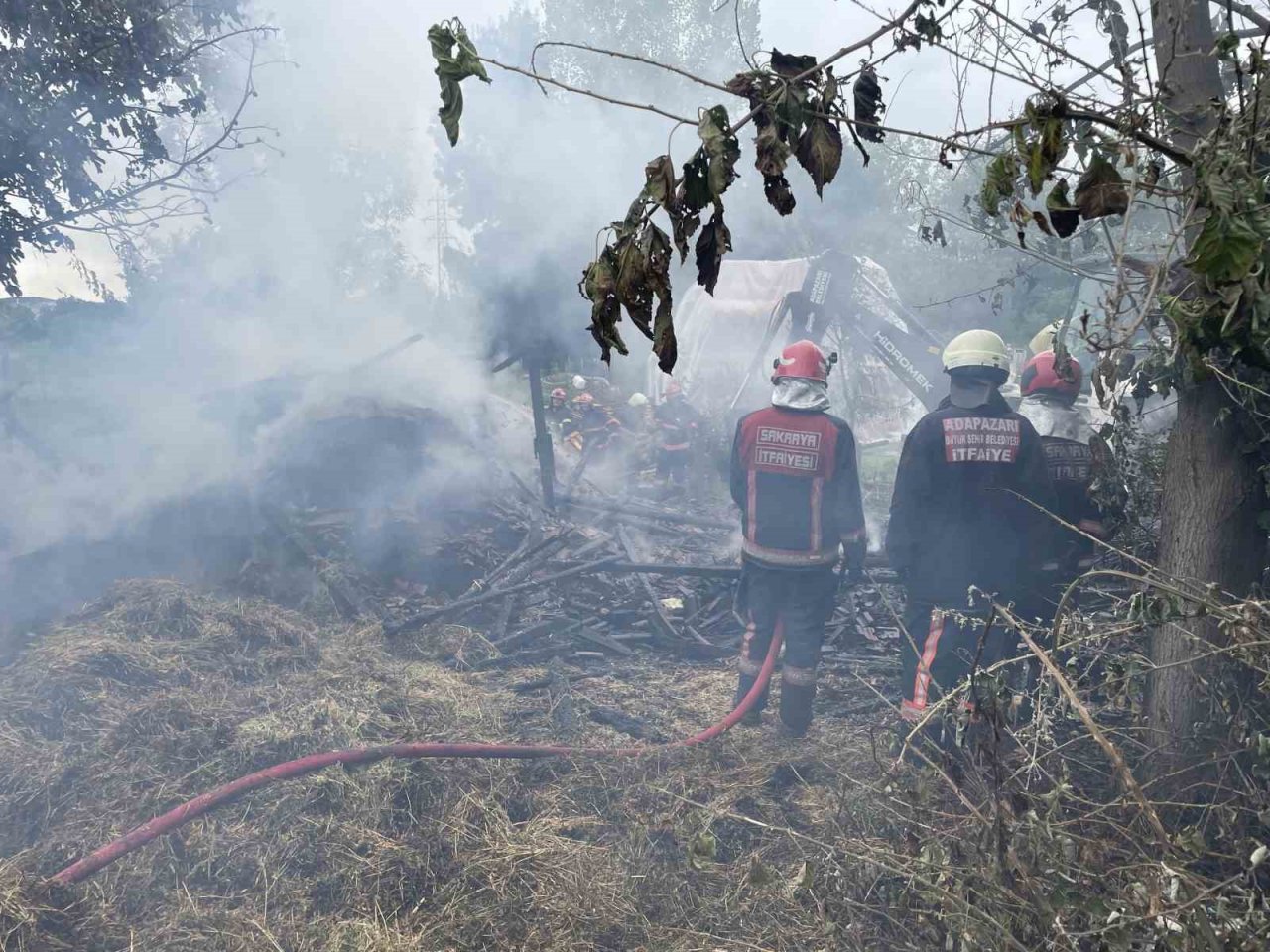 Alevlere teslim olan samanlık kül oldu