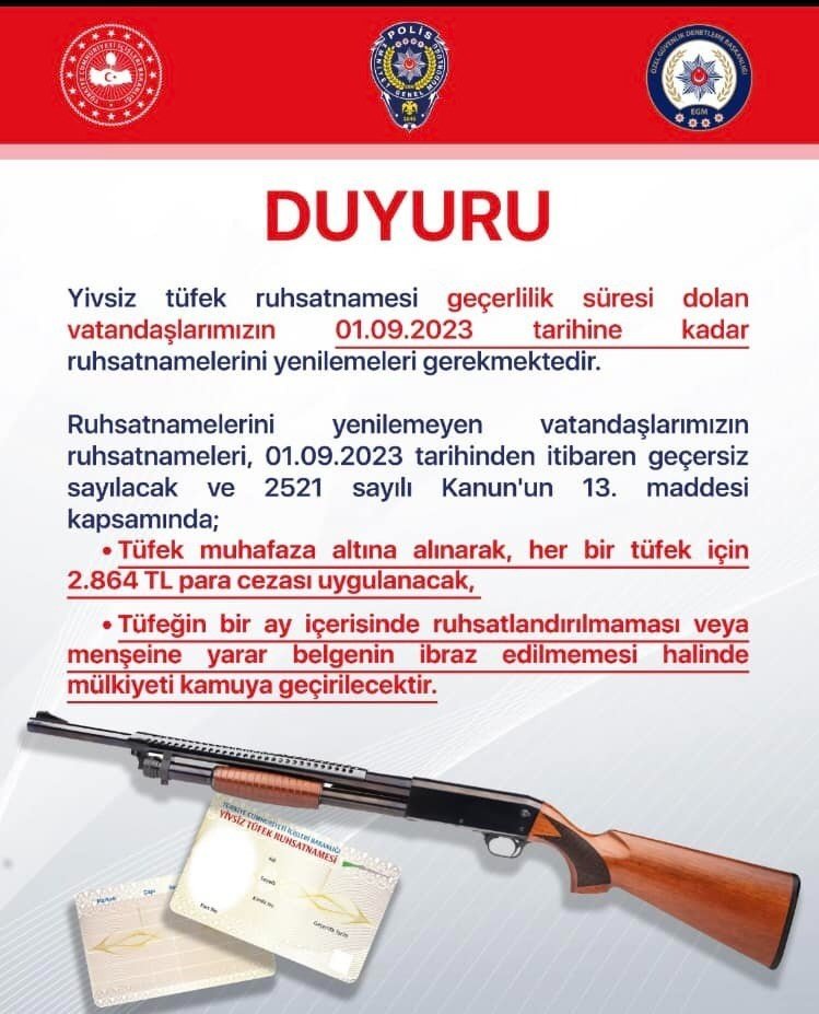 Yivsiz tüfek ruhsatları yenilenecek