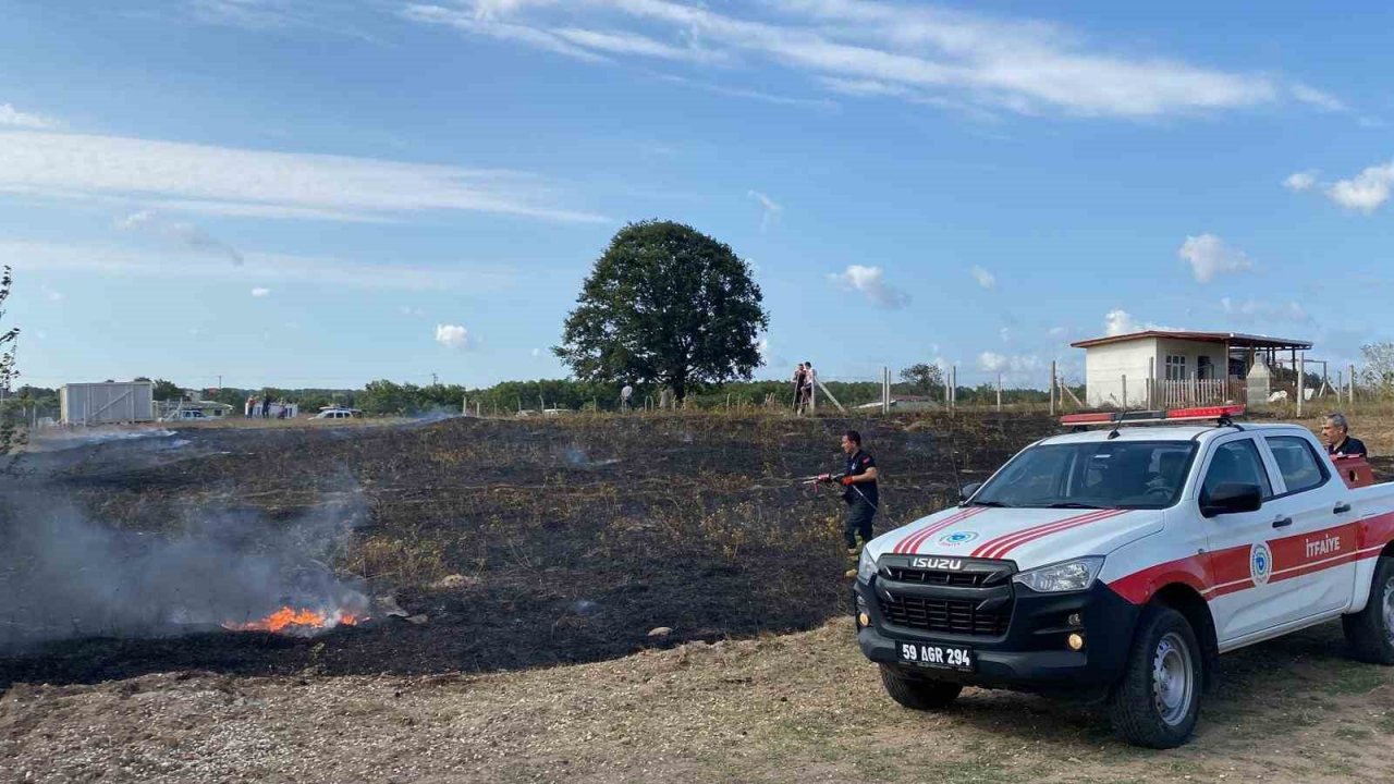 Bahçe şöminesinde çıkan yangın çayırlık alanı küle çevirdi