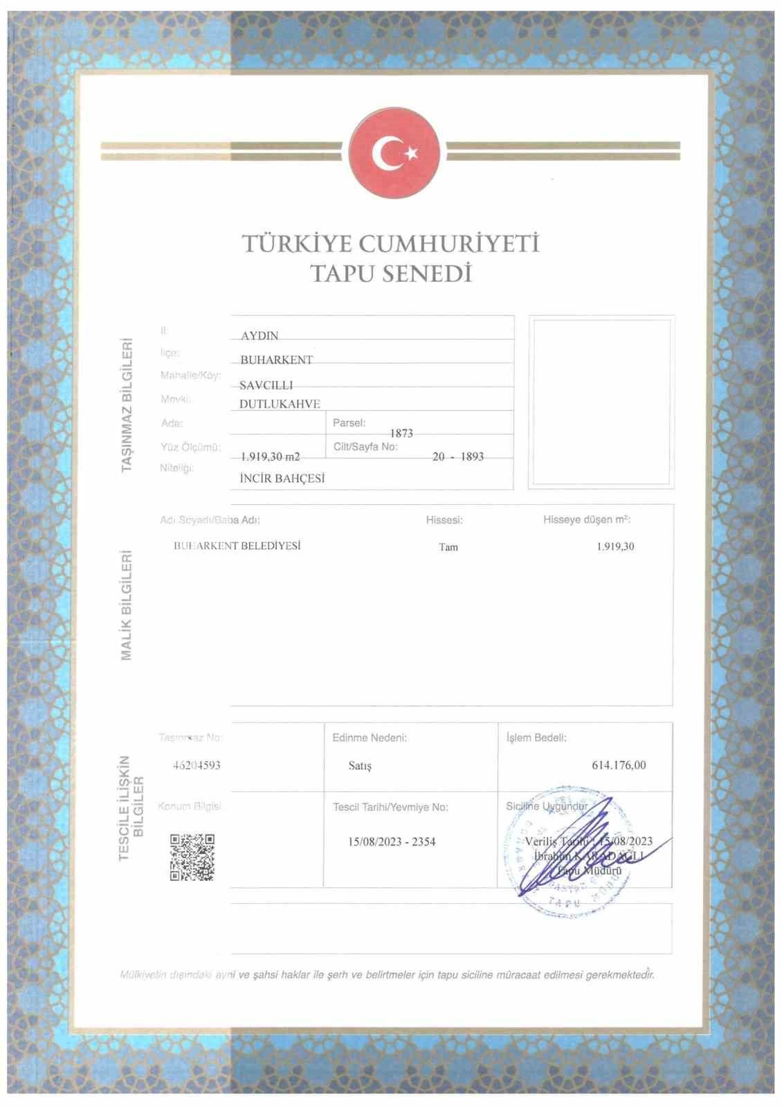 Buharkent tapuyu aldı, Başkan Erol müjdeyi paylaştı