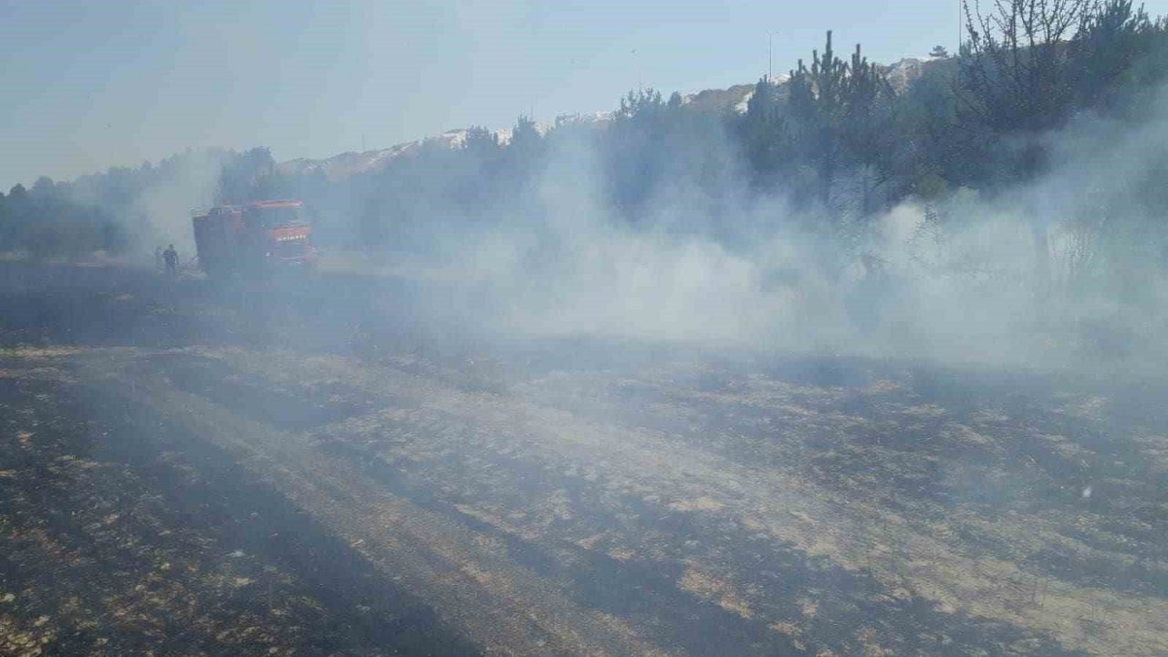 Balya yapımı sırasında çıkan yangın 17 dönüm araziye zarar verdi